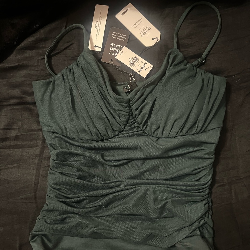NEW Express Body Contour Ruched Mesh V-Neck Bodysuit - floral/burgundy/green